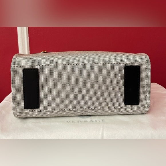 Versace Beige Canvas Tote Bag with Studded Logo Medusa Charm Unisex Shoulder Bag - Picture 16 of 16